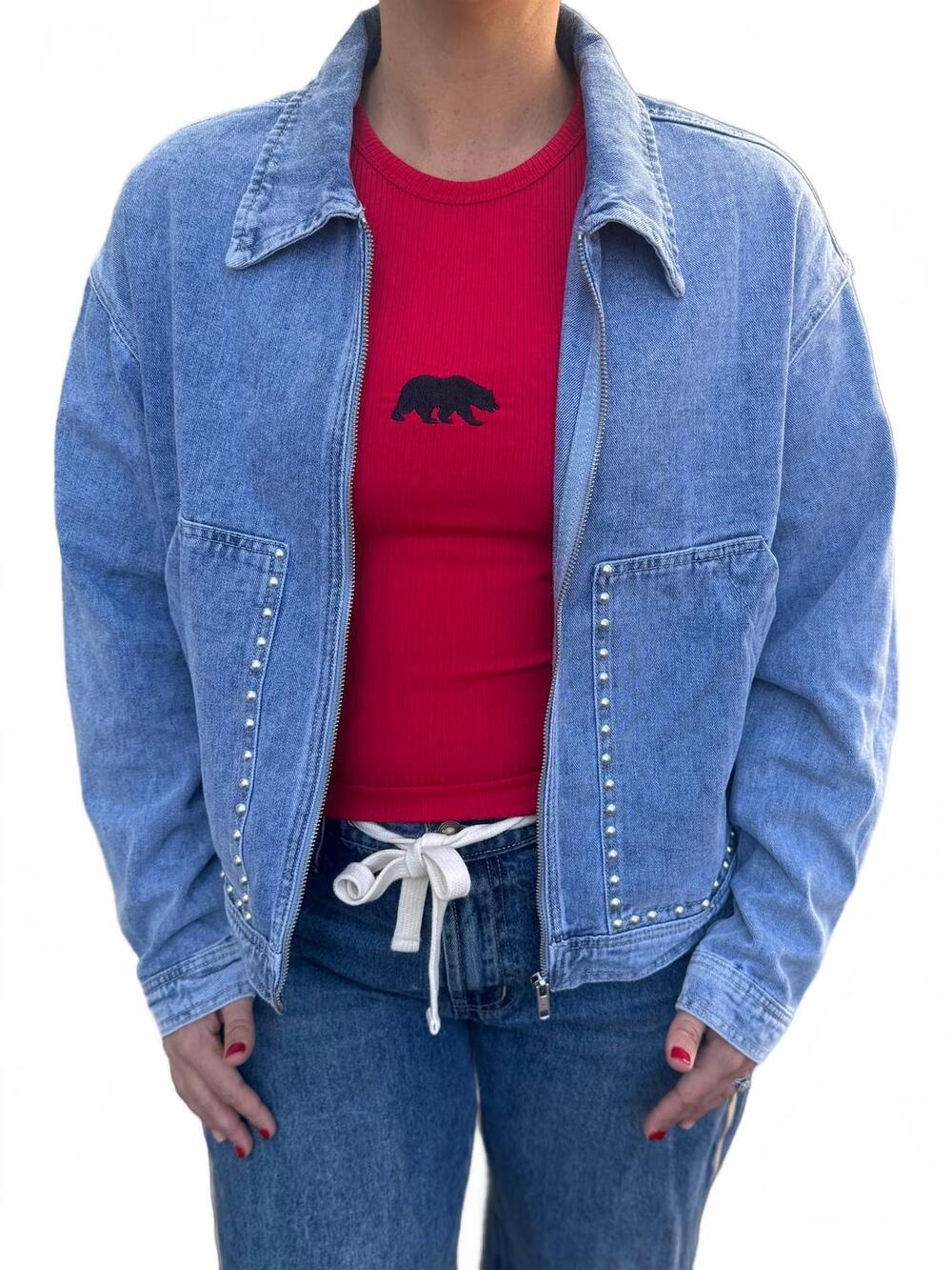NEW LITTLE DAISY CLOSET pearl denim jacket in blue